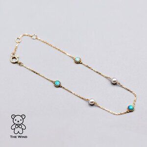 Minimalist Australian Solid Opal & Pearl Bracelet 18k Yellow Gold